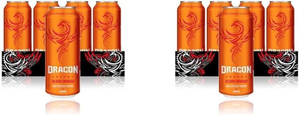 Dragon Energy - Blood Orange Energy Drink, High Caffeine Content, Taurine and BVITS, Vegetarian, Gluten Free, Proudly British, 100% Recyclable 12 x 500 ml Cans (Pack of 2)