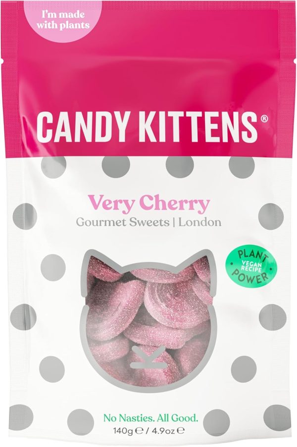 Candy Kittens Vegan Sweets VERY CHERRY (140g Bag), Vegan Chewy Sweets - Naturally Flavoured With Cherry, Perfect Vegan Gifts For Gourmet Sweet Lovers, Fruity & Delicious Vegetarian Sweets