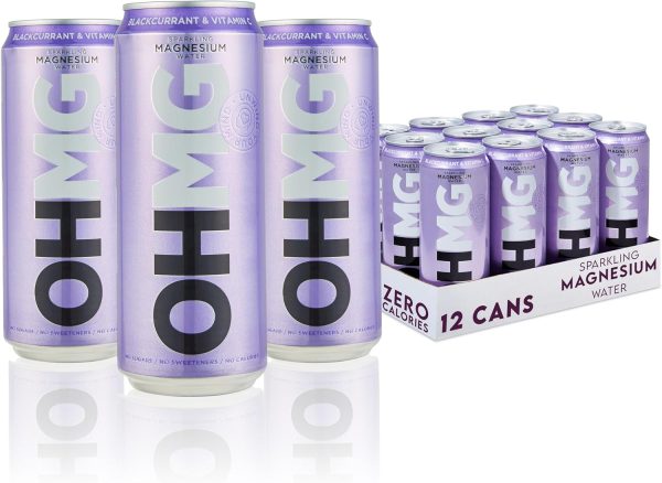 OHMG Sparkling Magnesium Water – Blackcurrant with Vitamin C (12 x 330ml) Cans | 100mg Magnesium | Zero Sugar, Calories & Sweeteners | Flavoured Fizzy Health Drink for Focus & Relaxation