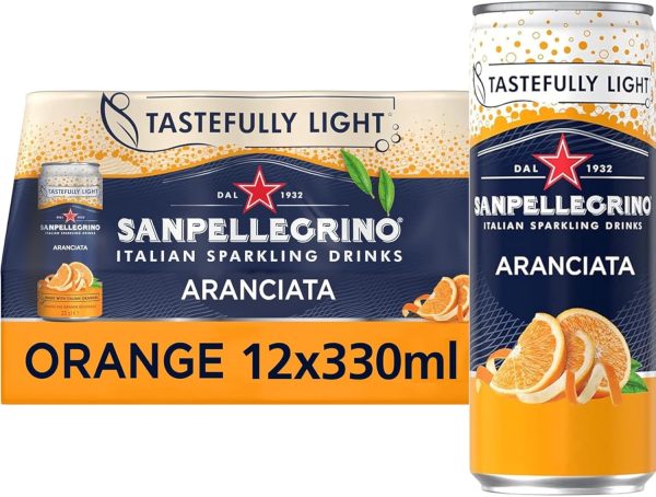 San Pellegrino Italian Sparkling Drinks Tastefully Light Sparkling Orange Canned Soft Drink 12 x 330ml | 64k Cals per Can