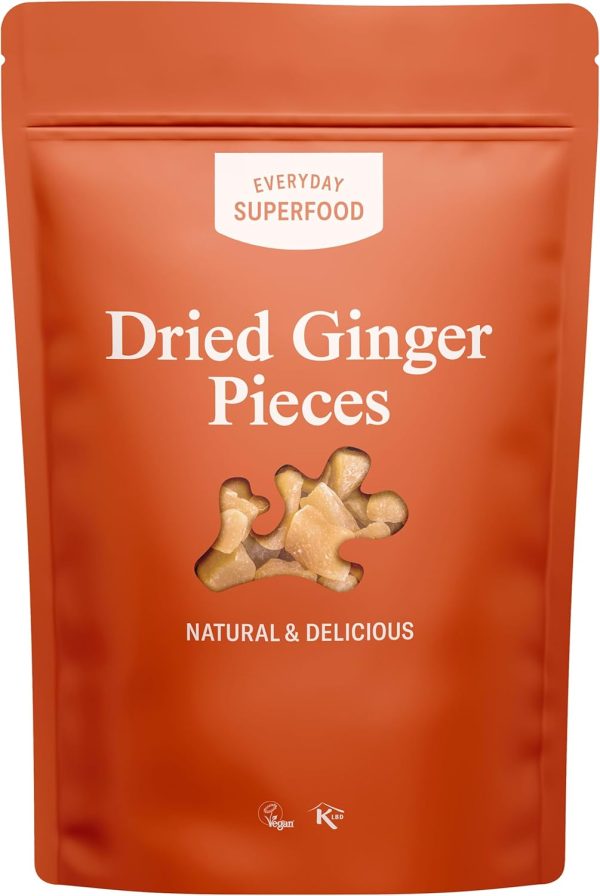 Everyday Superfood Dried Ginger Pieces 190g, No Crystallised Sugar Coating Ginger Chunks, Sweet Hot and Spicy Ginger Root