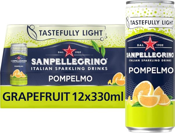 San Pellegrino Italian Sparkling Drinks Tastefully Light Sparkling Grapefruit Canned Soft Drink 12 x 330ml | 70 kCals per Can