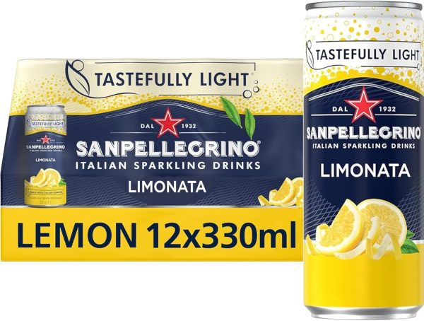 San Pellegrino Italian Sparkling Drinks Tastefully Light Sparkling Lemon Canned Soft Drink 12 x 330ml | 73k Cals per Can