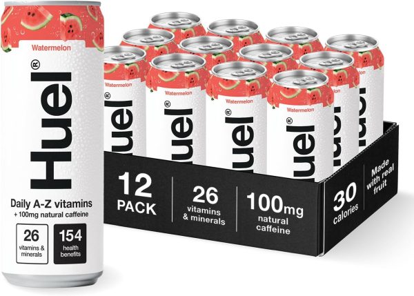 Huel Daily A-Z Vitamins Energy Drink, 12 x 330ml Cans, Watermelon Sparkling Multivitamin Energy Drink, Fizzy Drinks Made with Real Fruit, Rich in Electrolytes, Low Calorie, Caffeine Boost