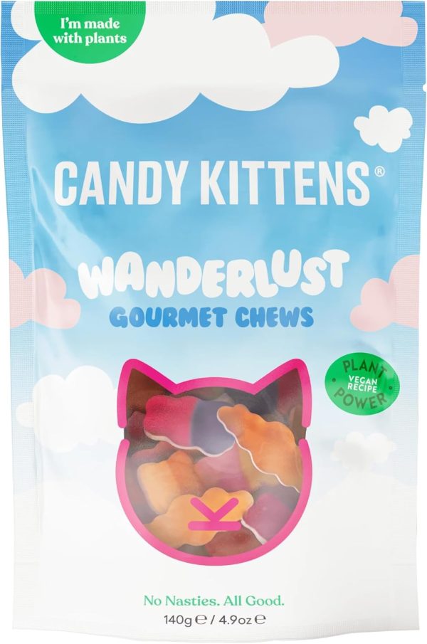 Candy Kittens Vegan Sweets WANDERLUST 140g - Vegan Chewy Sweets Bundle - 4 Flavours, Strawberry, Orange, Blackcurrant & Passion Fruit, Fruity Vegetarian Gifts & Treats