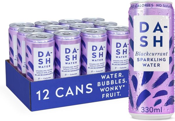 Dash Water Blackcurrant - 12 x Flavoured Sparkling Spring Water - NO Sugar, NO Sweetener, NO Calories - Infused with Wonky Fruit (12 x 330ml cans)