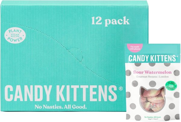 Vegan Sweets, CANDY KITTENS SOUR WATERMELON (12 x 54g), Packed With Fruit Juice & Natural Ingredients, Vegetarian Sweets