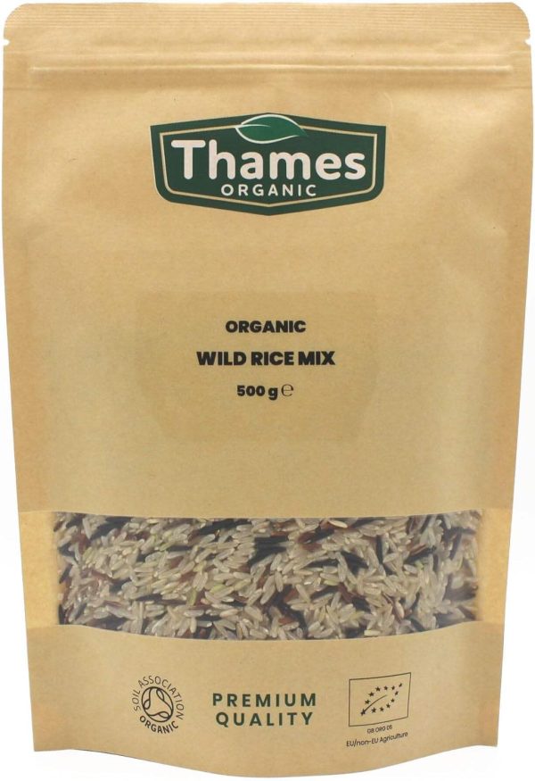 Organic Wild Rice Mix - Camargue Red Rice, Wild Rice, Long Grain Brown Rice, Raw, Vegan, GMO-Free - No Additives or Preservatives - Nutritious, Flavorful, and Sustainable - Thames Organic 500g