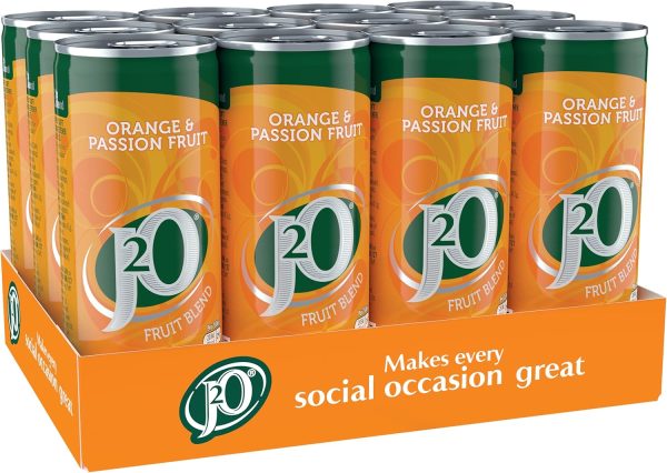 J2O Fruit Juice, Orange and Passion Fruit, 250ml Cans (Pack of 12)