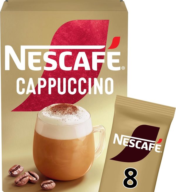 NESCAFÉ Cappuccino Instant Coffee 8 x 15.5g Sachets, 100% Responsibly Sourced Coffee (Pack of 1)