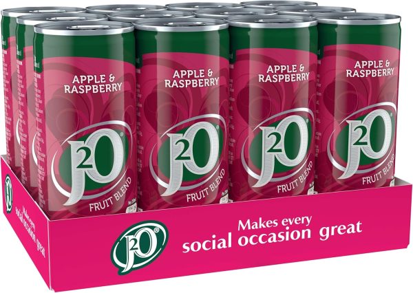 J2O Fruit Juice, Apple and Raspberry, 250ml Cans (Pack of 12)