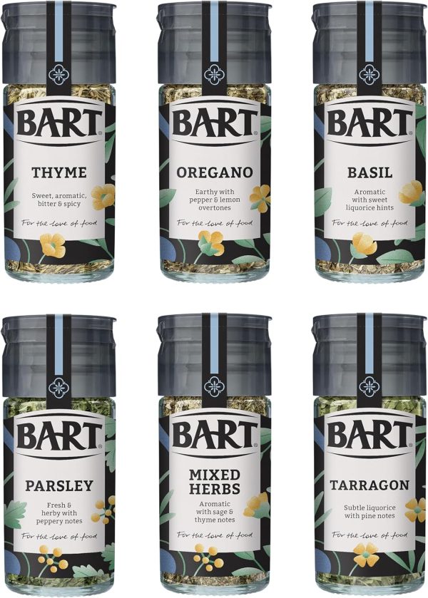 BART Essential Herbs Bundle - Including Thyme, Oregano, Basil, Parsley, Mixed Herbs & Tarragon - Essential Seasoning Kit (Bulk Buy Pack of 6)